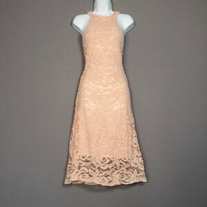 AGATE Vintage Light Pink Blush Lace Overlay A Line Midi Dress  Size S Small